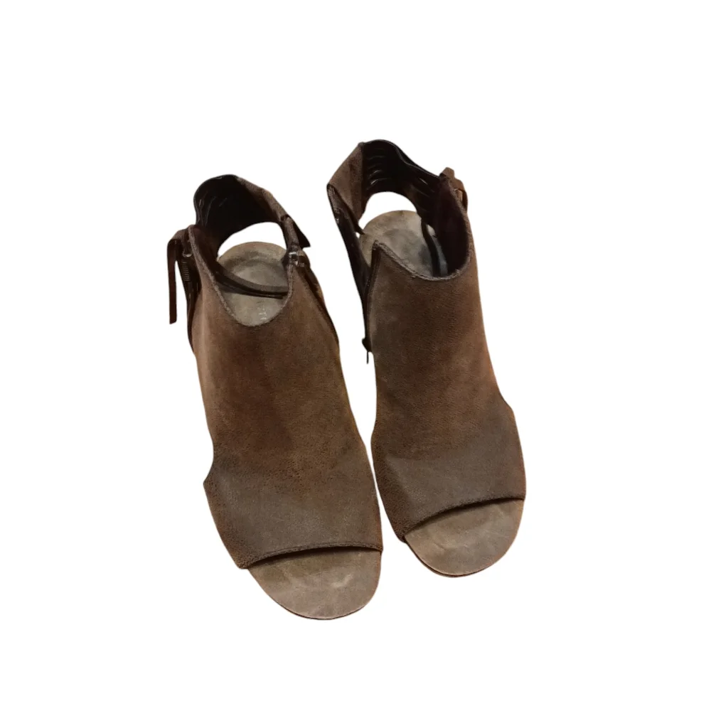 Pierre Dumas Open Toe Brown Side Zip Fringed Booties Sandals Ladies 6 1/2 Boho